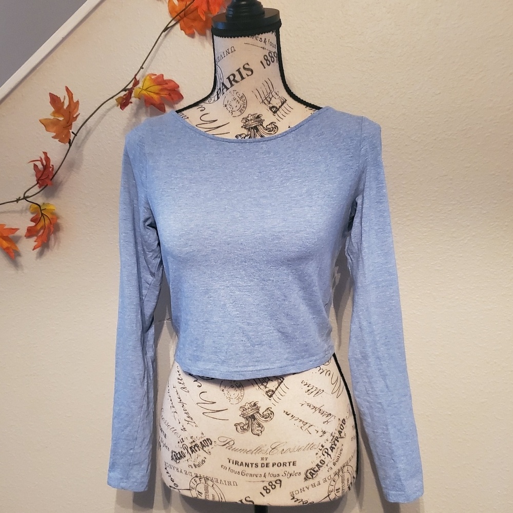 Divided Blue Long Sleeve Crop Top